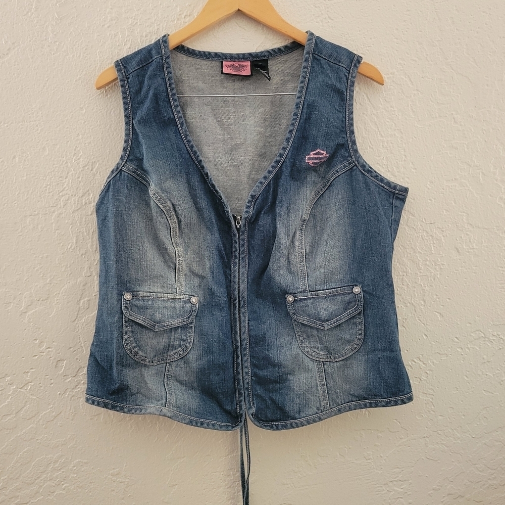 Harley-Davidson Pink Bling Denim Vest Size 1W